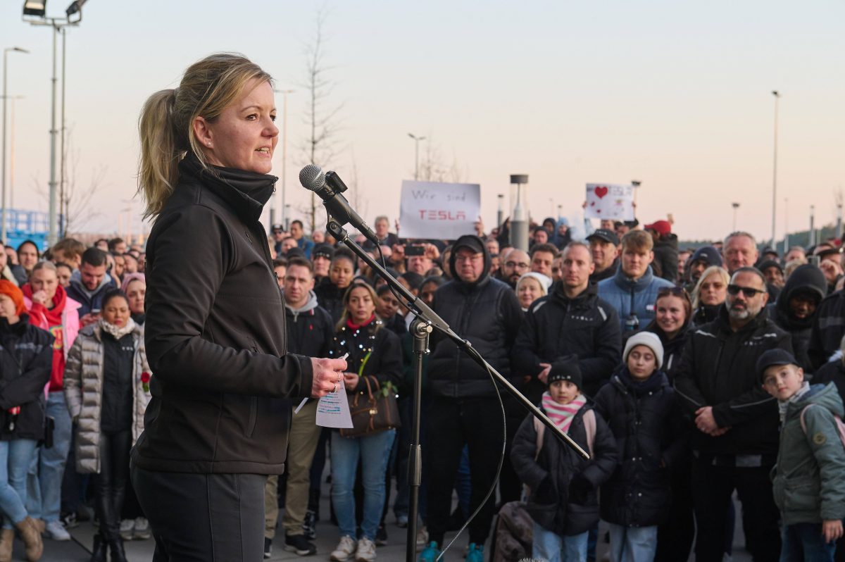 Protestaktion der Mitarbeiter von Tesla am 8. März.